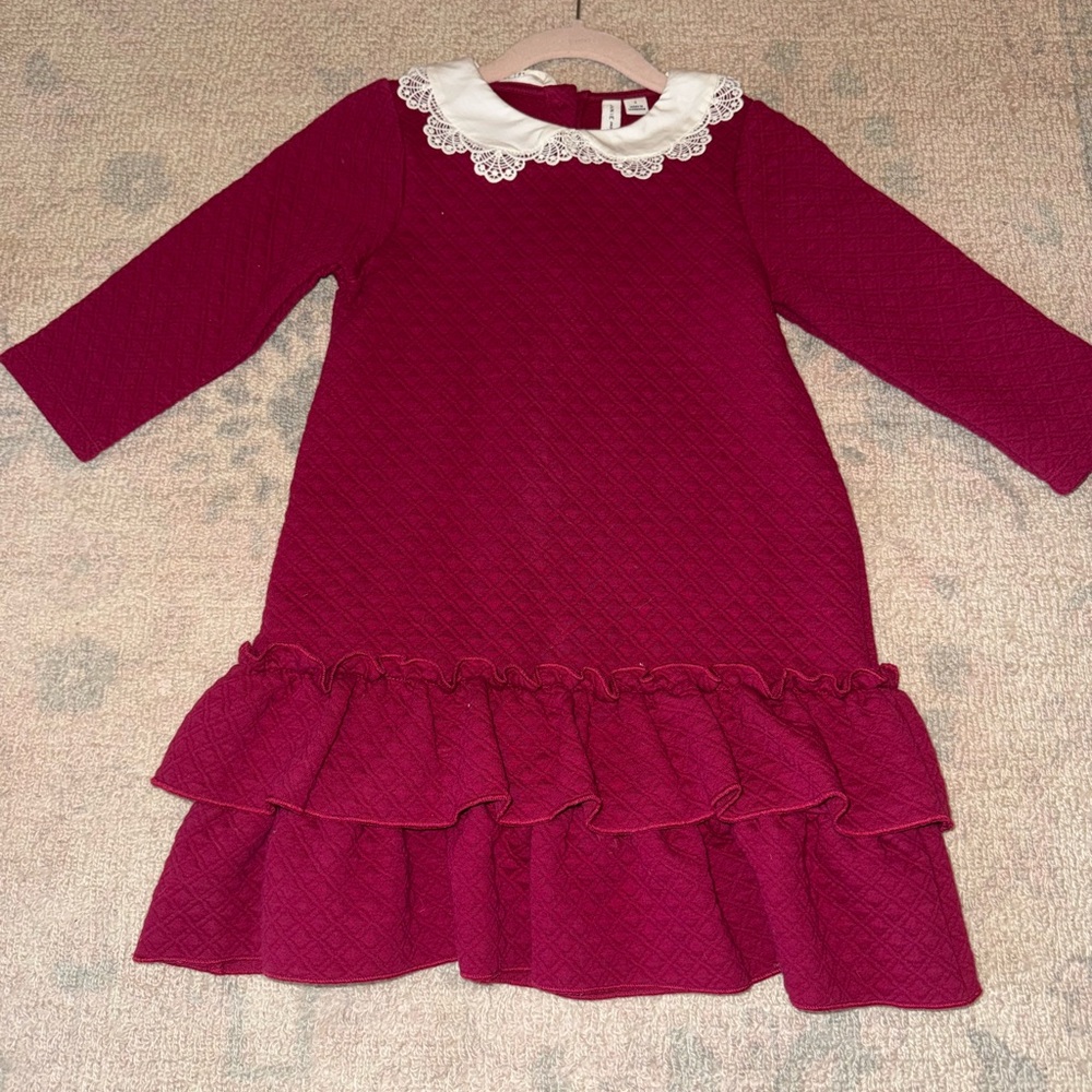Janie and Jack Deep Red Dress with White Lace